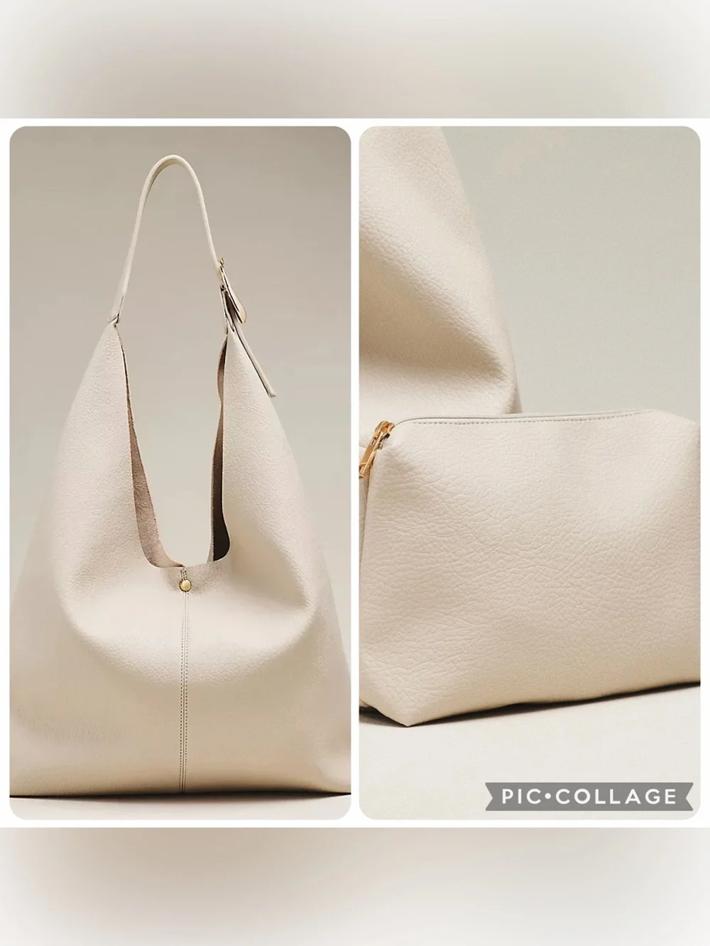 new Anthropologie the love knot slouchy buckle bag + mini pouch light gray stone